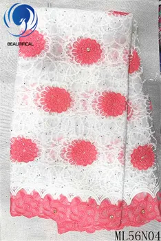

Beautifical african lace fabrics 2019 New tulle lace nigerian embroidery fabric with stones 5yards french fabric ML56N04