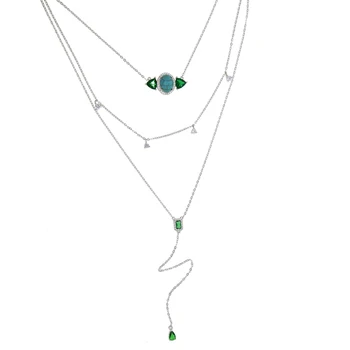 

Bohe Multi layer triangle Pendant Necklaces For Women Fashion Geometric Chains Necklace 925 silver stone CZ lariat Jewelry