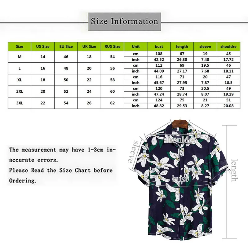 2020 Summer Men s Short Sleeve Hawaiian Shirts Tropical Button Tops Floral Loose Cotton Shirts Casual 2