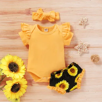 

3Pcs Summer 2020 Girls Clothes Set Toddler Fashion Letter Print Tops+Floral Shorts+Headband Kids Girls Clothing Sets Ropa Nina