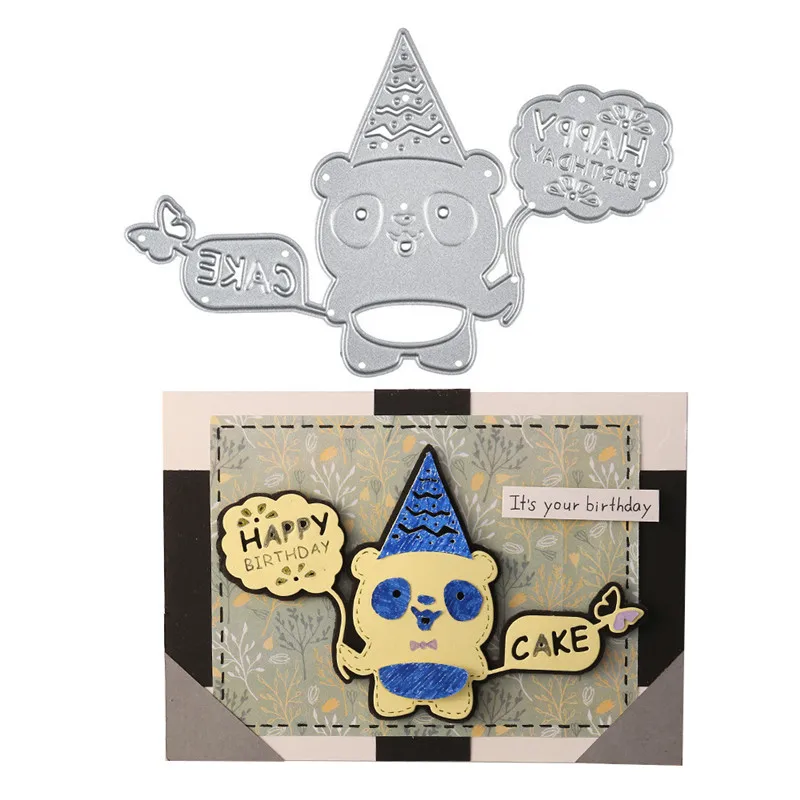 

GJCrafts Happy Birthday Panda Metal Cutting Dies New for Craft Dies Scrapbooking Embossing Stencil DIY Die Cut Card Decoration