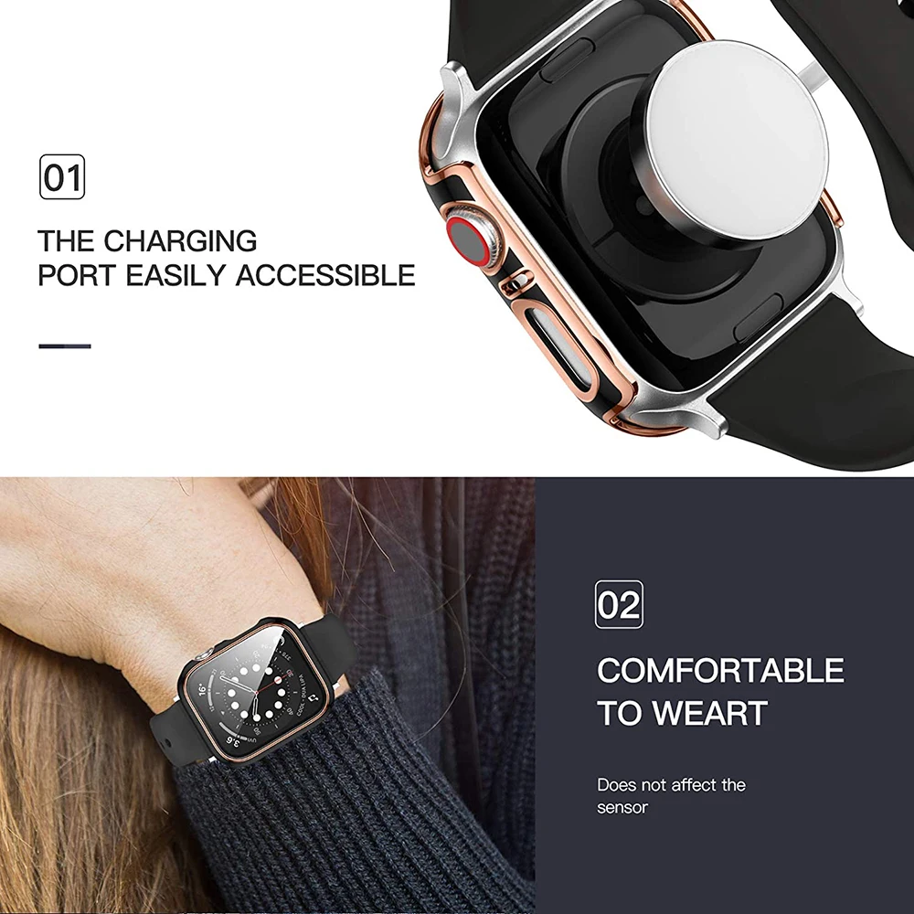 360 Full Screen Protector Bumper Frame Matte Hard Case For Apple Watch 38/40/42/44mm Cover Tempered Glass Film IWatch 6/SE/5/4/3