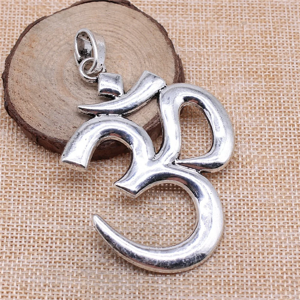 WYSIWYG 1pcs 75x56mm Antique Silver Color Big Om Yoga Pendant Charm Large Om Pendants Charm Big Om Charm