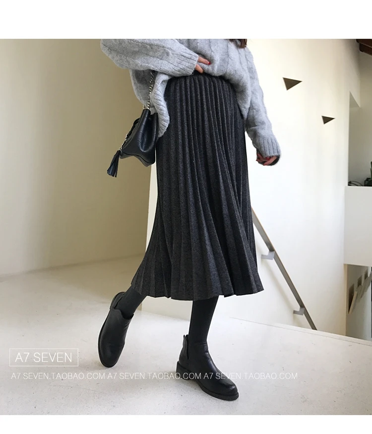 Женская юбка в складки свободные Chic корейский стиль Осень, Зима сплошной Для женщин s удобные простые универсальные Высокая талия на каждый день