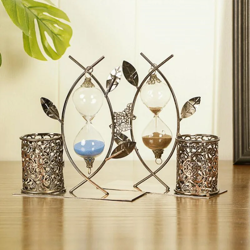 

17CM 3 Colors 3D Sand Clock Model Kids Toy Brush Pot Home Table Ornament Sand Glass Material Tree Leaf Birthday Gift Pen Box