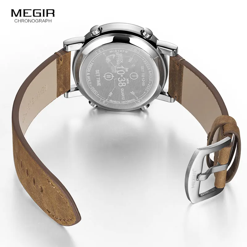 MEGIR 2019 New Top Band Watches Men Military Sport Brown Leather