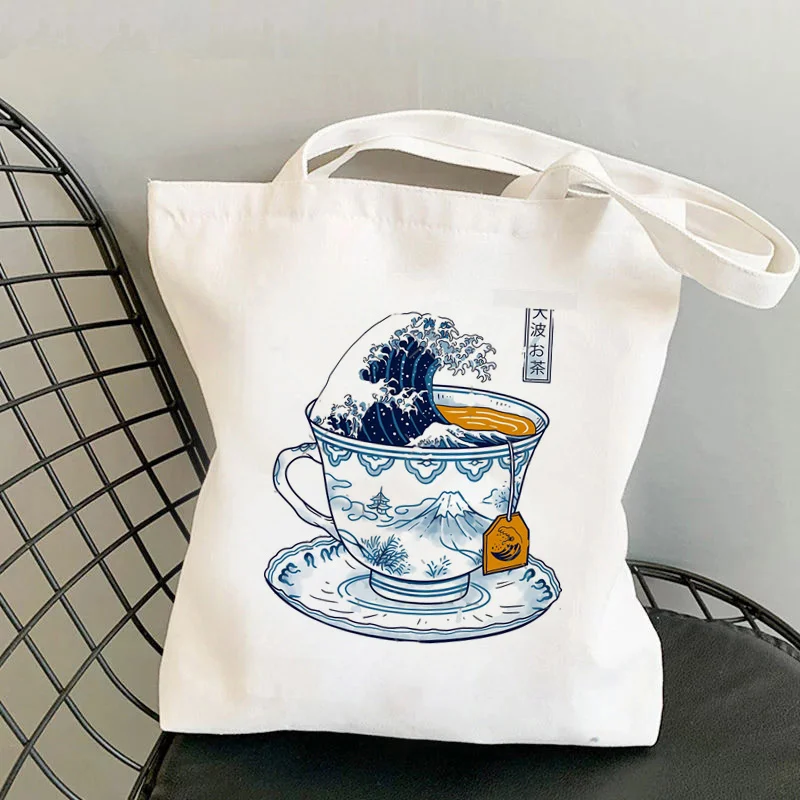 

2021 Shopper The Great Kanagawa Tea Printed Tote Bag women Harajuku shopper handbag girl Shoulder shopping bag Lady Canvas Bag