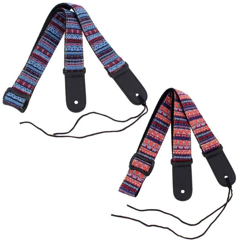 SEWS-2Pcs Регулируемый 75-130 см укулеле гитарный ремень хлопок кожа ремень пряжка с хвостом гвоздь(оранжевый и синий