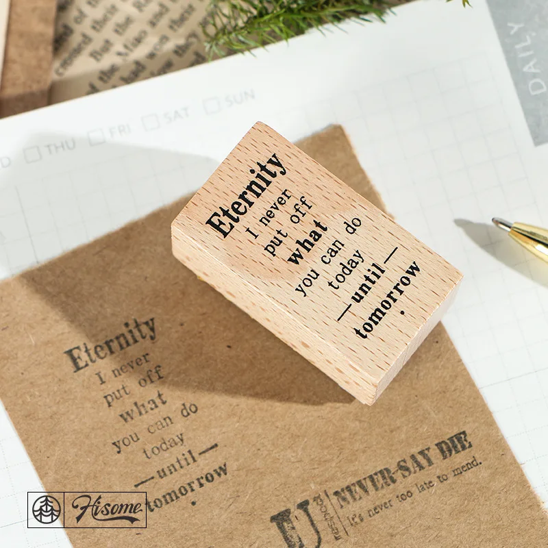 Wooden Seal Set English Phrase Rubber Text Retro Hand-painted Decorative Print Scrapbooking Standard Stamp