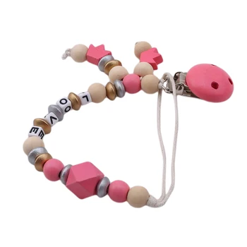 

LOVE Alphabet Wooden Pacifier Clips Non-toxic Soother Clips Baby Pacifier Holder Teething Toy Attache Sucette Dummy Clip