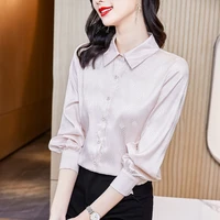 Fashion Striped Plaid Jacquard Satin Silk Shirt Women Blouse Office Ladies OL Work Shirt Long Sleeve Spring Autumn Tops Clothes 3