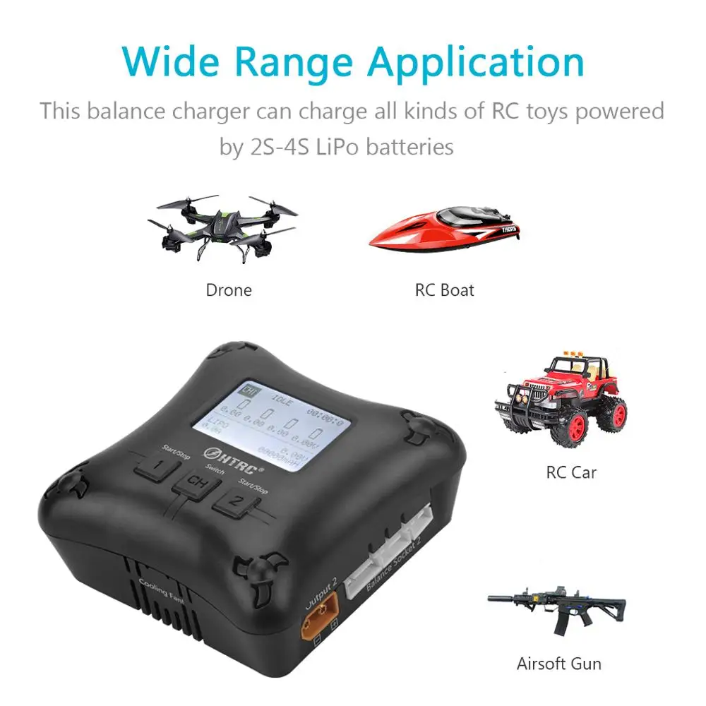 RC зарядное устройство HTRC H4AC DUO мини с двумя портами 20 Вт x2 2A для 2 4s литий