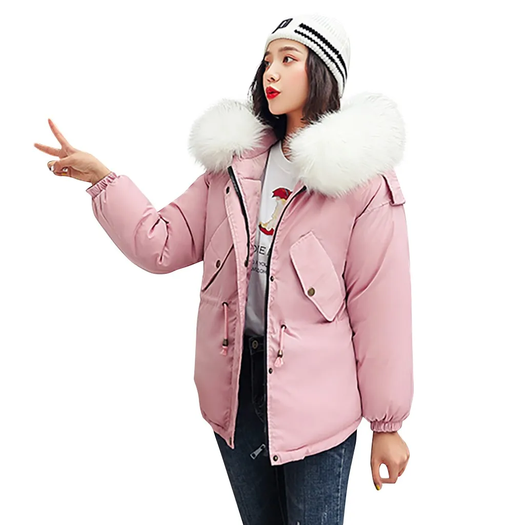 

WoMen Parkas Women Hooded Solid Outwear Warm Long Thick Fur Cotton Parka Slim Long Sleeve Pockets Hooded Coat Pop Tide