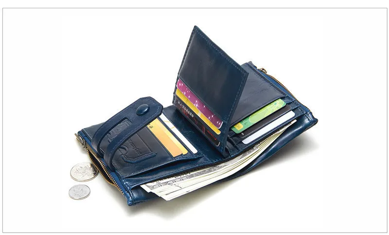 Men Short Wallet Genuine Crazy Horse Leather Man Cowhide Cover Coin Purse Small Brand Male Credit&ID Multifunctional Walets