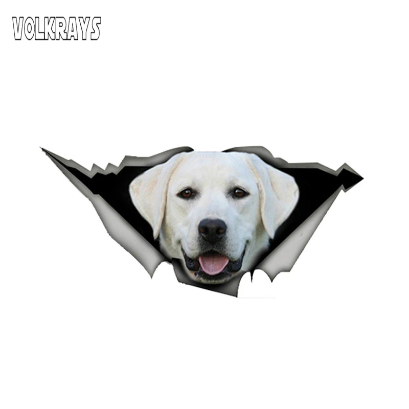 Volkrays White Labrador Car Sticker Torn Metal Decal Sunscreen Stickers Waterproof 3D Decals Accessories Vinyl 13cm*6cm | Автомобили и