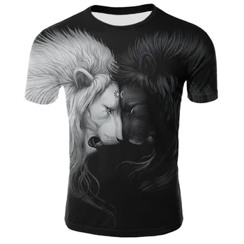 

Summer new men's T-shirt Yin Yang lion Harajuku round neck short-sleeved shirt tee fashion streetwear sports boy T-shirt