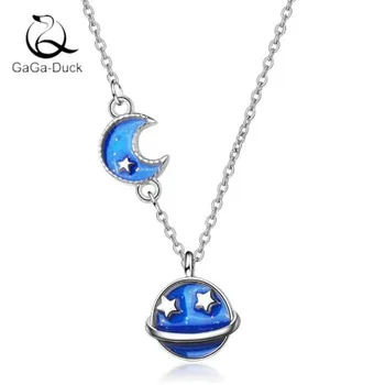 

New Beautiful Blue Star 925 Sterling Silver Fashion Jewelry Moon And Star Fresh Personality Popular Women Necklaces N402