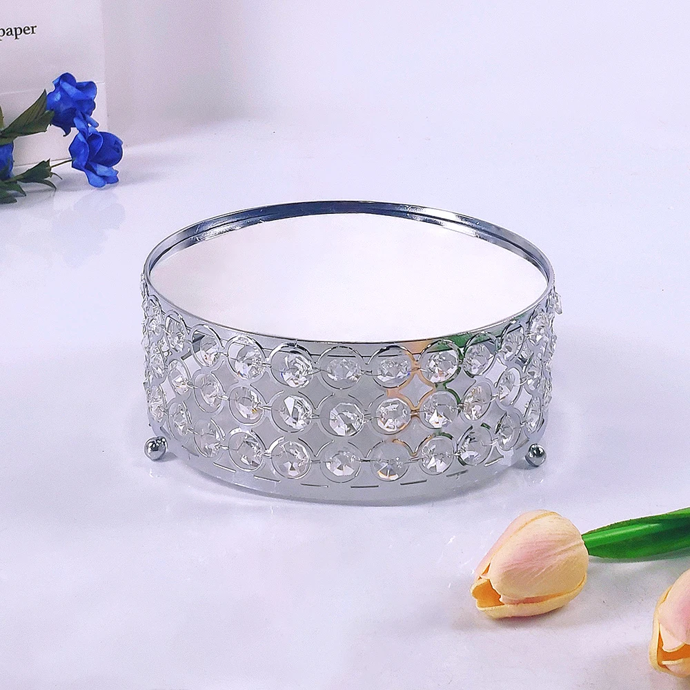 1 шт. серебряное зеркало с искусственными кристаллами, круглый кекс, свадьба, день рождения, десертная тарелка-подставка, домашний декор