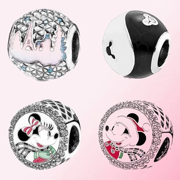 

100% 925 Sterling Silver Classic Cartoon Parks Holiday Tai Chi Yin Yang Epcot Spaceship Earth charm Fashion High Quality Jewelry