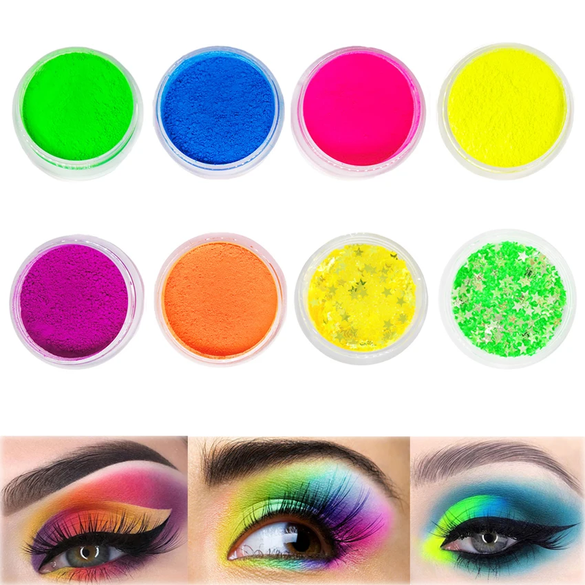 

9 PC/set Neon Loose Powder Eyeshadow Pigment Matte Mineral Spangle Nail Powder Shimmer Shiny Eye Shadow Yellow Green Blue Makeup