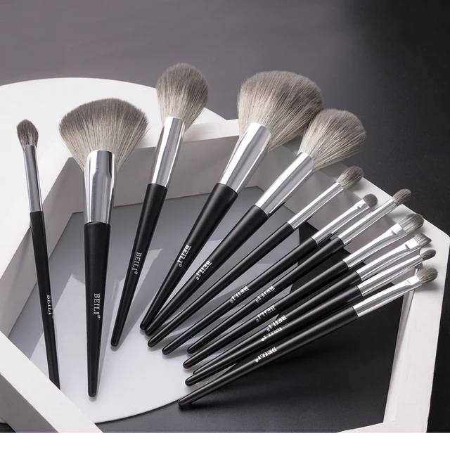 BEILI 12 pcs Black Professional Synthetic Makeup Brushes Set Fan Powder Foundation Eyebrow Eyeshadow  Make up Brushes with bag 2