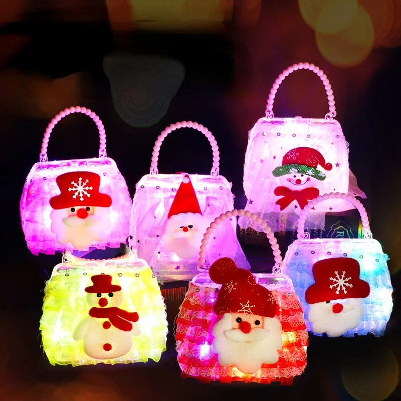 

10pcs LED Light Up Bag Creative Cute Children Girls Toys Santa Claus Snowman Reindeer Handbag Party Decoration Christmas