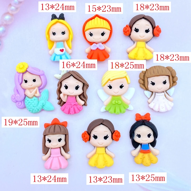 10Pcs New Cute Resin Mini Cartoon Princess Flat Back Cabochon Scrapbook Kawaii DIY Embellishments Accessories K49