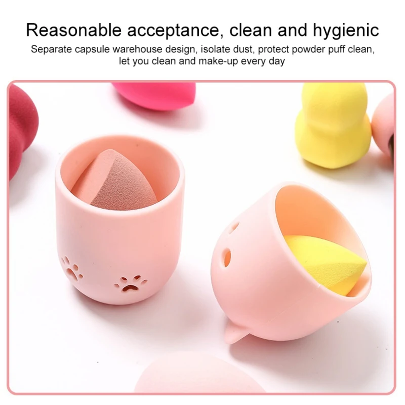 

New Silicone Powder Puff Drying Holder Egg Stand Beauty Pad Makeup Sponge Case