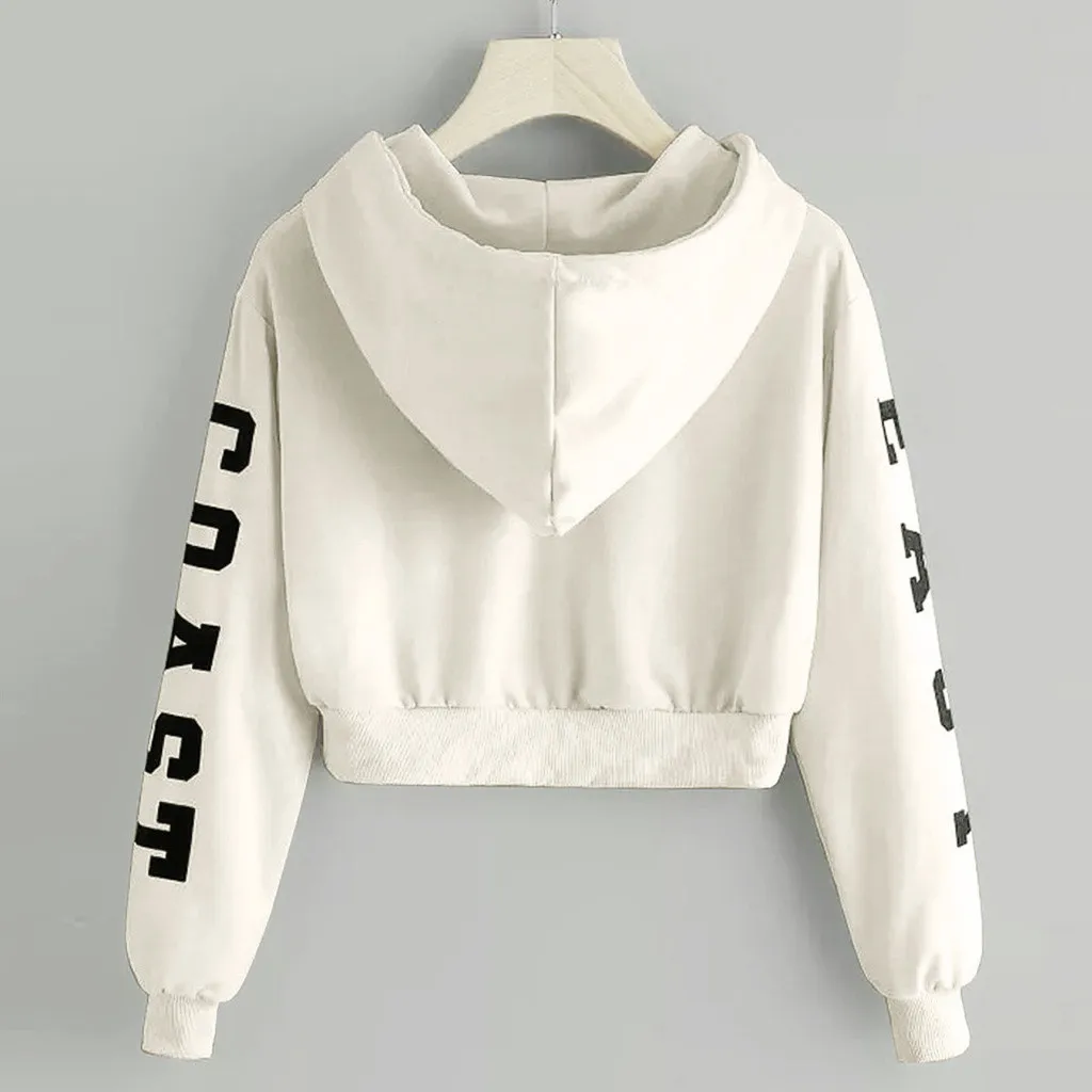 Girls Long Sleeve Hoodie Sweatshirt Crop Top with Letter Print - Red, Khaki, Yellow (Woman's Cropped Sweatshirts) image 4