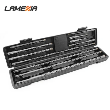 

LAMEZIA 11pcs/set Electric Hammer Drill Bit Suit Boxed Round Handle Cross Alloy Impact Drilling Concrete Wall Opening Tool