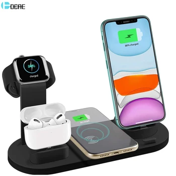 

DCAE 4 in 1 10W Qi Wireless Charger Dock Station For iPhone Airpods Pro Micro USB Type C Stand Fast Charging For Apple Watch 5 4