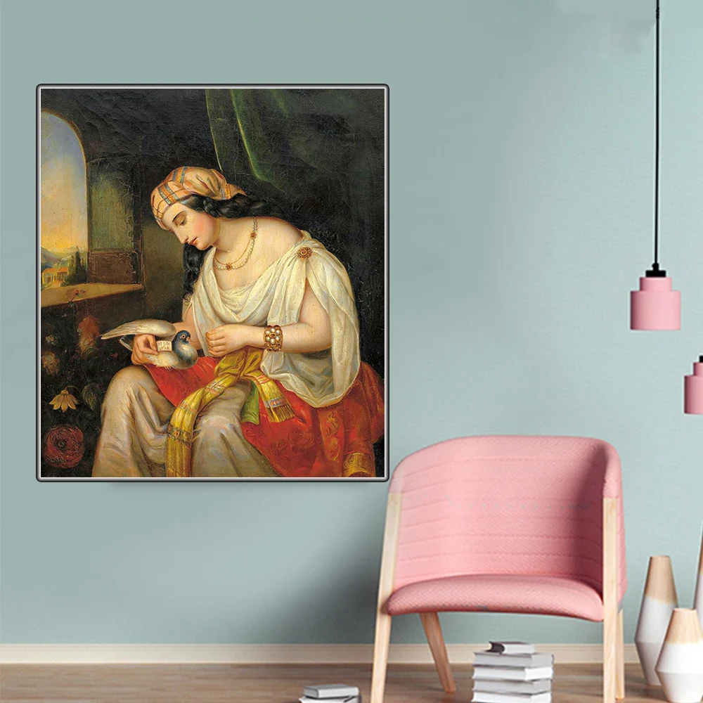 Цитон фридрих фон амерлин Young woman with carrier pigeon Canvas холст для живописи маслом