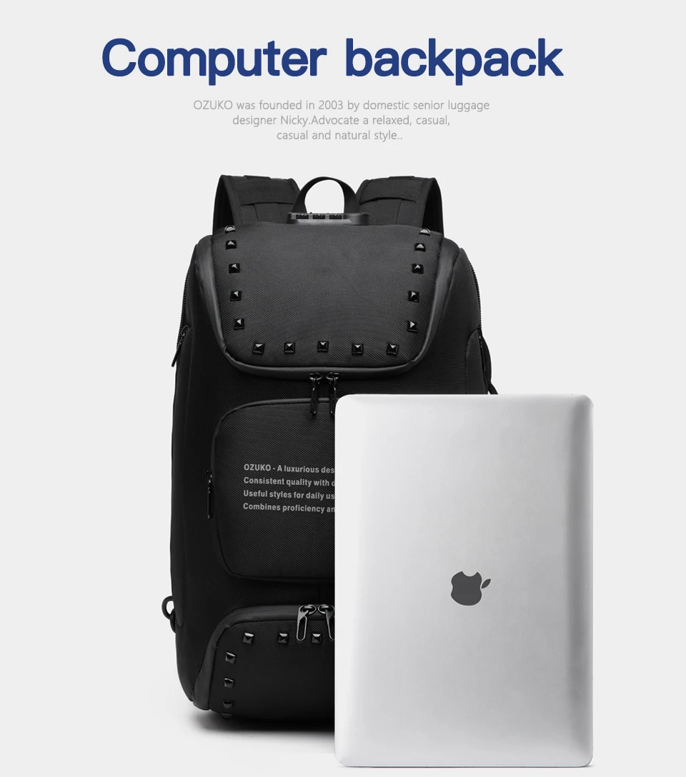 OZUKO, многофункциональный мужской рюкзак, модный, USB, 15,6 дюймов, рюкзаки для ноутбука, мужской, Противоугонный, водонепроницаемый, рюкзак для путешествий, mochila