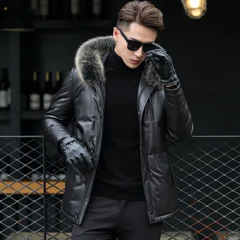 

Genuine Leather Jacket Men Winter Jackets Fox Fur Collar Real Sheepskin Men Warm Down Coat Jaqueta Couro F17S7121 YY376