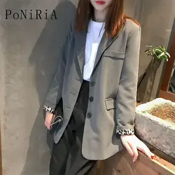 Новая модная Элегантная куртка в Корейском стиле осенние элегантные женские повседневные офисные женские длинные свободные костюмы с
