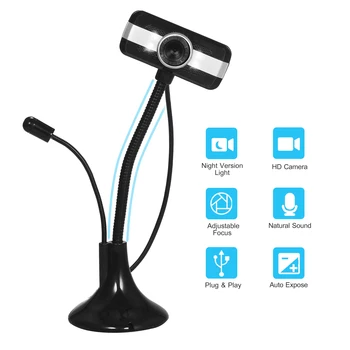 

HD USB PC Webcam for Streaming Plug and Play Computer Web Camera Video Cam with Microphone Flexible Rotatable Stander USB Webcam