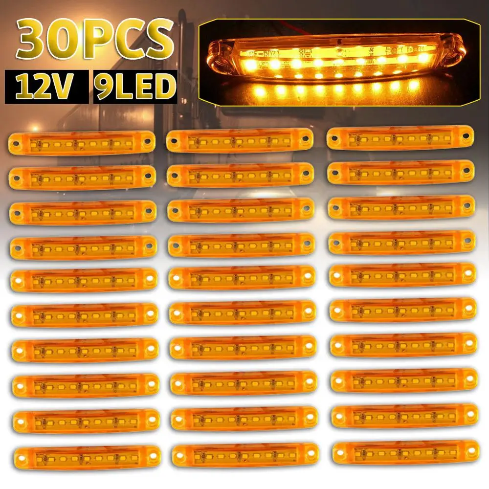 

4PCS Durable Amber ABS 9-LED Truck Trailer Lorry Sealed Side Marker Clearance Light 30 x 12V 9 LED Side Markers Indicator Light