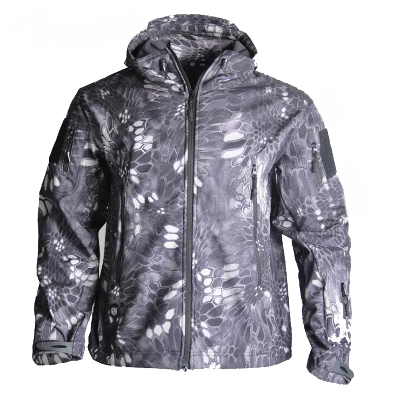 TAD Soft Shell Sharkskin Men Fleece Jacket Camouflage Clothes Hunting Jacket or Pants Outdoor Hiking Camping Windbreaker - Цвет: Black Python