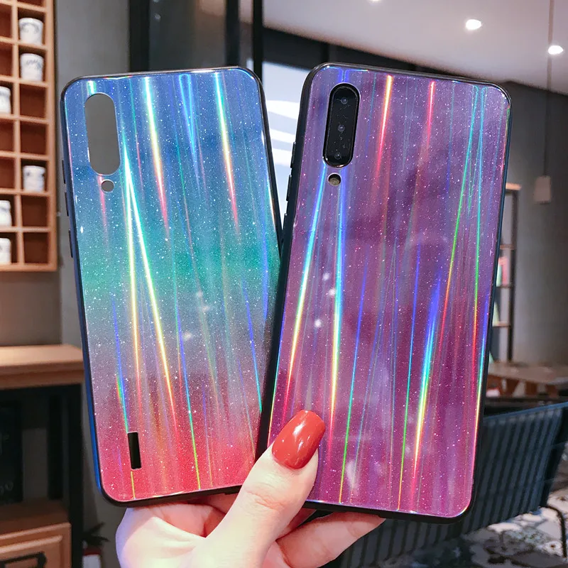 Блестящий чехол Aurora для Xiaomi Mi 9 9se 8 Lite CC9 CC9e A3 из закаленного стекла Xiomi Redmi Note 7 Pro 7A K20