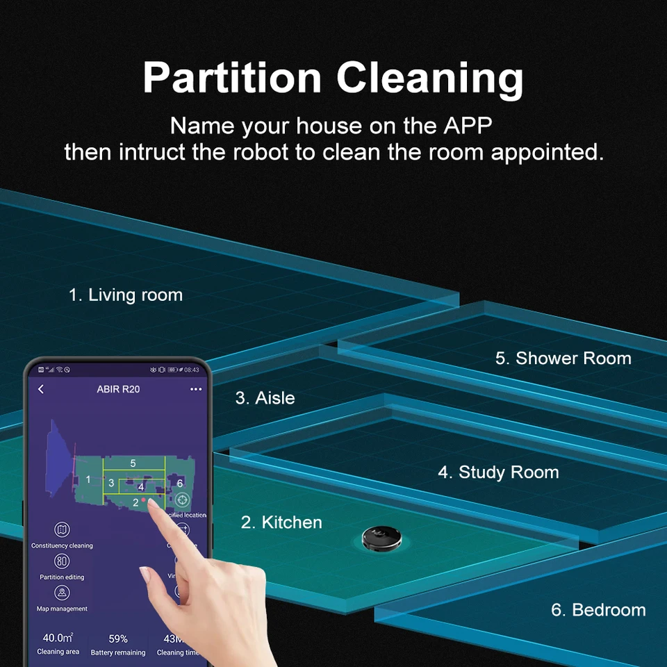 ABIR X8 Robot Vacuum Cleaner ,Laser System, Multiple Floors Maps, Zone ,Restricted Area Setting For Home Carpet_voghion.com