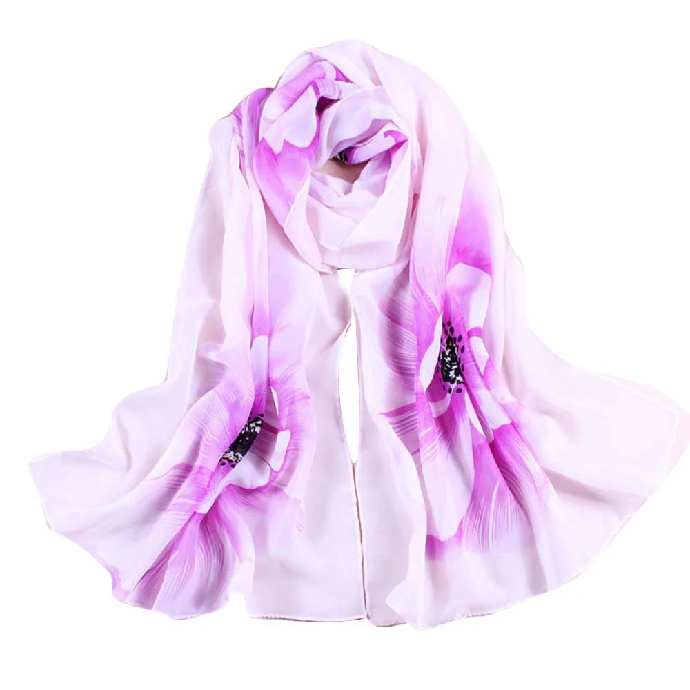 Осенний шарф женский длинный мягкий шелковые шифоновые шарфы женский Шаль цветочный принт с отворотом шарф Женская шаль вуаль# HY