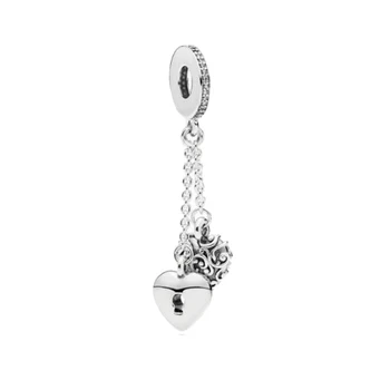 

Real 925 Sterling Silver Charm Vintage Pattern Lock And Heart Chained Pendant Beads Fit Pandora Bracelet & Necklace Jewelry