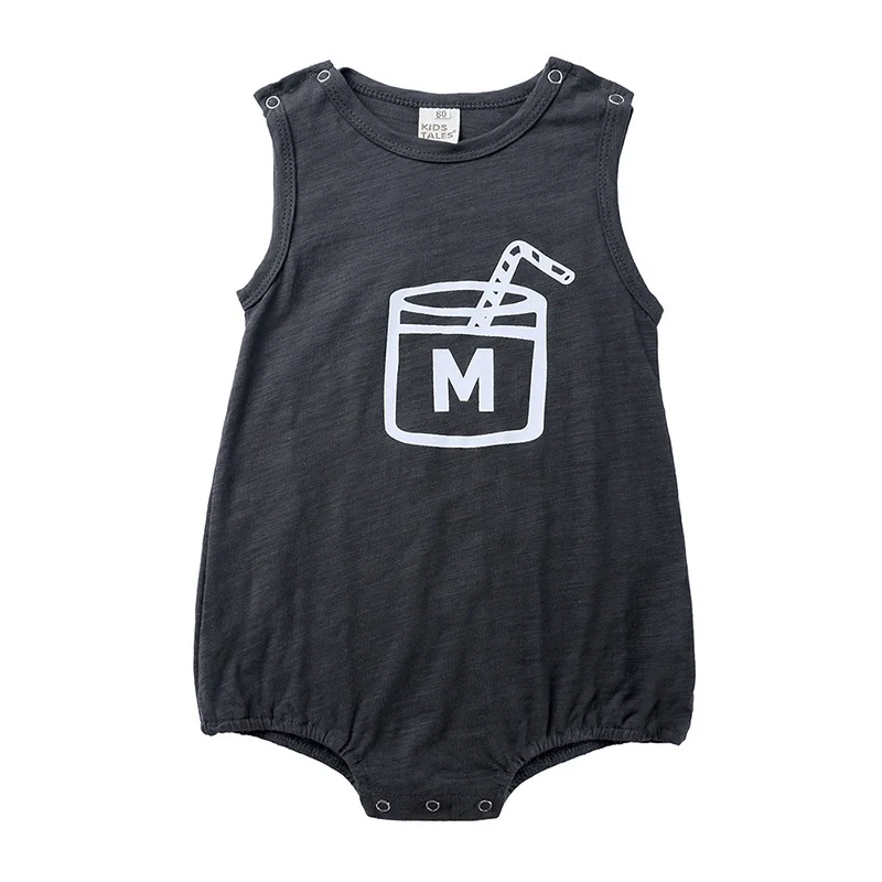 Sleeveless Toddler Infant Baby Boys Girls Letter Bodysuit Jumpsuit Palysuit Outfit Sunsuit Clothes Black Baby Clothes Unisex