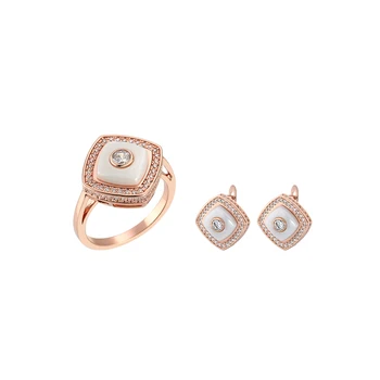 

Bridal Jewelry Sets White Ceramic Earrings Rings Cubic Zirconia Ring Rose Gold Princess Brinco Schmuck Set free ship from RU