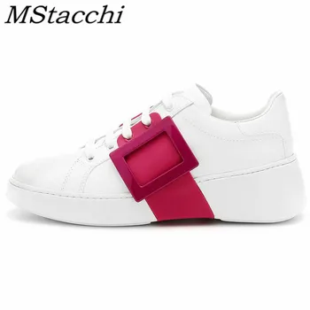 

MStacchi Classic White Shoes For Women Real Leather Platform Metal Decoration Sneakers woman Lace-Up Wdges Casual Shoes Mujer