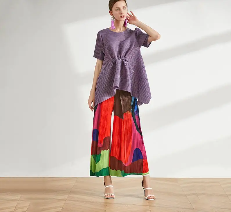 

Women's Summer Short Sleeve Irregular Personality Drawstring Loose Top