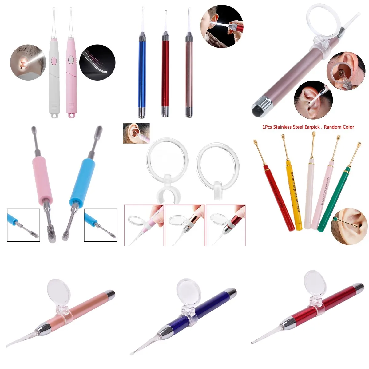 1Set LED FlashLight Earpick Ear Cleaner Endoscope Penlight Spoon Cleaning Ear Curette Light Spoon Baby Ear Wax Removal Tool Hot