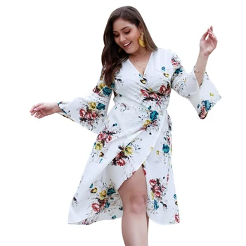 

Summer Beach Maxi Dress Women Floral Print Long Dress Wrap Casual V-Neck Split Sexy Party Dress Robe Femme