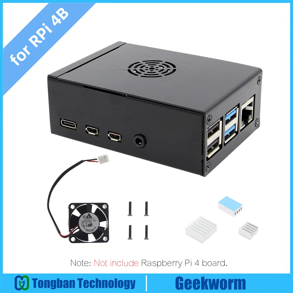Металлический чехол для Raspberry Pi 4 защитный бокс 4B + вентилятор охлаждения 3