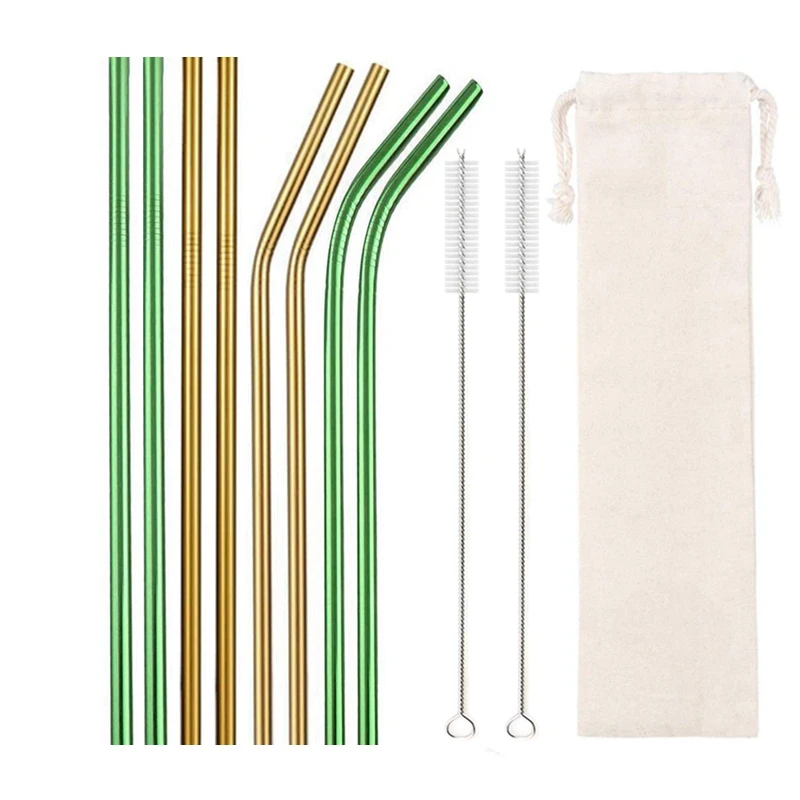 Pajitas De Acero Inoxidable Extra Gruesas 12 Mm – 6 Colores + 3 Cepillos – Reutilizables Para Bubble Tea